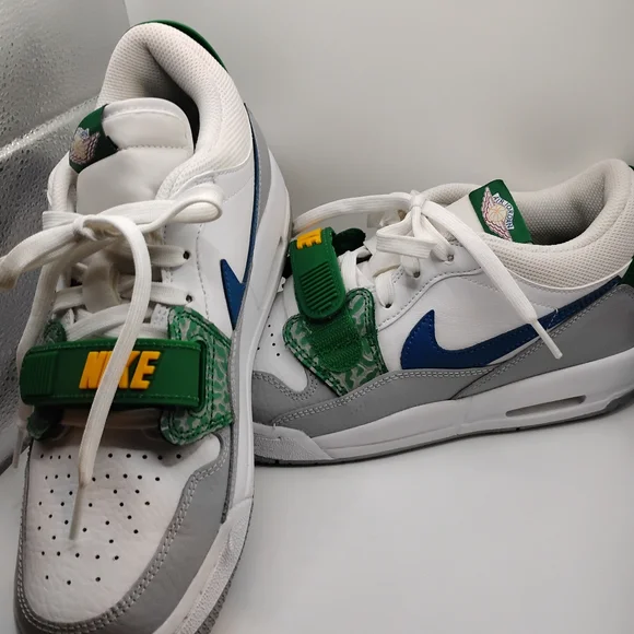 Jordan Legacys Kids White, Blue, and Green Sneakers